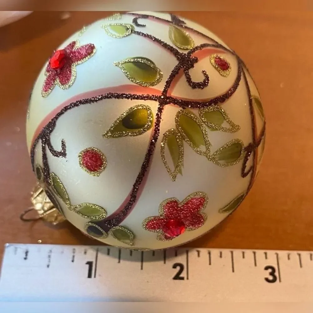 Vintage Glass Christmas Bauble Medium Floral Multicolor Ornament Decor 3